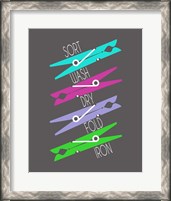 Framed Sort Wash Dry Fold Colored Clothespins Purple Green