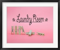 Framed Laundry Room Sign Clothespins Pink Background