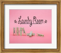 Framed Laundry Room Sign Clothespins Pink Background