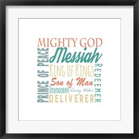Framed Names of Jesus Square Green and Orange Text - White