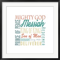 Framed Names of Jesus Square Green and Orange Text - White