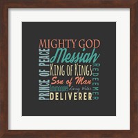 Framed Names of Jesus Square Green and Orange Text - Gray