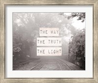 Framed Way The Truth The Light Railroad Tracks Black and White