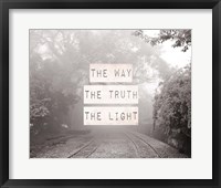 Framed Way The Truth The Light Railroad Tracks Black and White