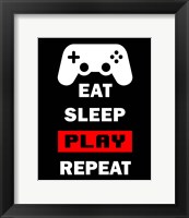 Framed Eat Sleep Game Repeat  - Black and Red