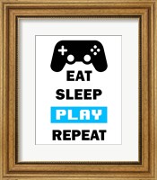 Framed Eat Sleep Game Repeat  - White and Blue