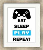 Framed Eat Sleep Game Repeat  - White and Blue