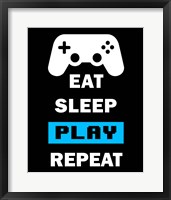 Framed Eat Sleep Game Repeat  - Black and Blue