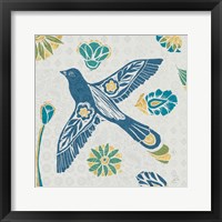 Framed 'Nordic Woodcut Bird IFII' border=