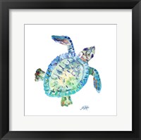 Framed Sea Life In Blues I (turtle)