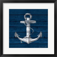 Anchor on Blue Wood Framed Print