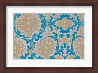 Framed Tan & Blue Floral Pattern II