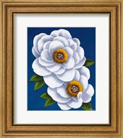 Framed White Flowers on Blue I