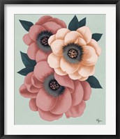 Framed Pink Flowers on Mint II