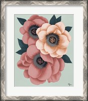 Framed Pink Flowers on Mint II