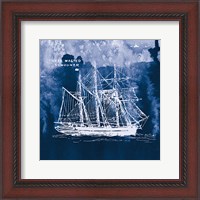 Framed 'Sailing Ships II Indigo' border=