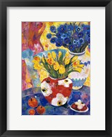 Framed Redvase Of Yellow Tulips