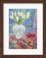 Framed Violin With Flowers