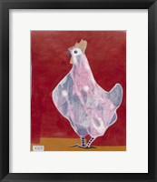 Framed White Hen, Red Background 3
