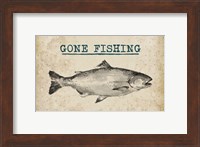 Framed Gone Fishing Salmon Black and White