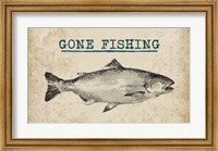 Framed Gone Fishing Salmon Black and White