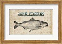 Framed Gone Fishing Salmon Black and White