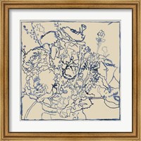 Framed Indigo Floral Sketch I