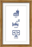 Framed Eat Sleep Code - Blue Icons