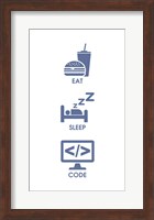 Framed Eat Sleep Code - Blue Icons