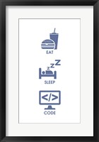 Framed Eat Sleep Code - Blue Icons