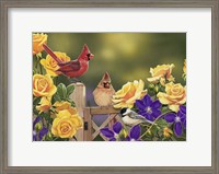 Framed Yellow Roses and Songbirds
