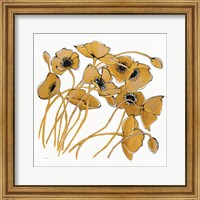 Framed Gold Black Line Poppies II