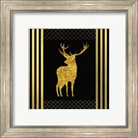 Framed 'Black & Gold - Feathered Fashion Stag' border=