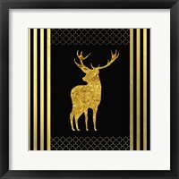 Framed 'Black & Gold - Feathered Fashion Stag' border=