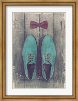 Framed Vintage Fashion Bow Tie and Shoes - Blue