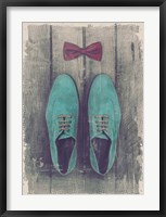 Framed Vintage Fashion Bow Tie and Shoes - Blue