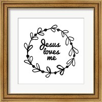 Framed 'Jesus Loves Me - Wreath Doodle White' border=