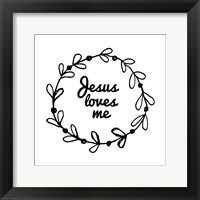 Jesus Loves Me - Wreath Doodle White Framed Print