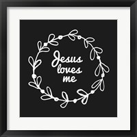 Framed 'Jesus Loves Me - Wreath Doodle Black' border=