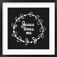 Framed Jesus Loves Me - Wreath Doodle Black
