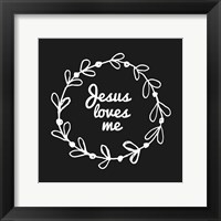 Jesus Loves Me - Wreath Doodle Black Framed Print