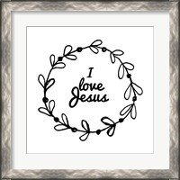 Framed 'I Love Jesus - Wreath Doodle White' border=