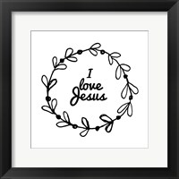 I Love Jesus - Wreath Doodle White Framed Print