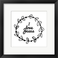 Framed 'I Love Jesus - Wreath Doodle White' border=