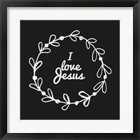 Framed 'I Love Jesus - Wreath Doodle Black' border=