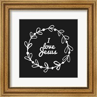 Framed I Love Jesus - Wreath Doodle Black