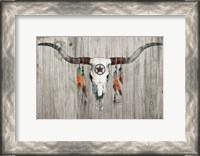 Framed Longhorn on Dark Gray Wood