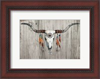 Framed Longhorn on Dark Gray Wood