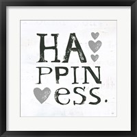 Happiness Gray Hearts Framed Print