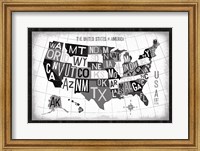 Framed Letterpress USA Map Dark